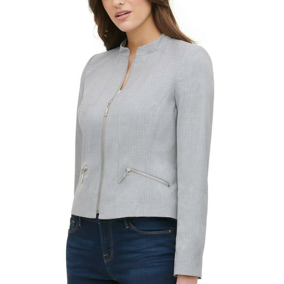 Tommy Hilfiger Women's Zip-Up Moto Jacket, Grey, 6 - Picture 5 of 9